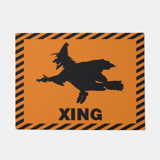 ハロウィンの警告の魔法使いの交差 ドアマット (正面)