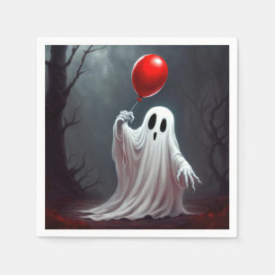 ハロウィンの赤い風船を持ったお化け スタンダードカクテルナプキン