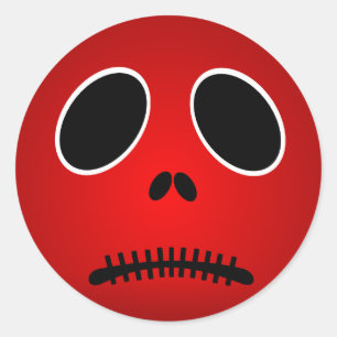 ハロウィンの赤く恐く悲しい顔のステッカー ラウンドシール