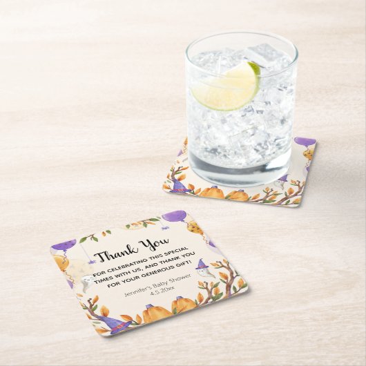 ハロウィンの赤ちゃん感謝していシャワーかわいい スクエアペーパーコースター (インサイチュ)