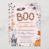 ハロウィンの赤ちゃん歓迎会の招待状　ゴースト付き 招待状 (正面/裏面)