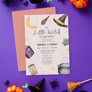 ハロウィンの赤ちゃん歓迎会 Little Witch Brewing Girl 招待状