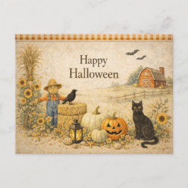 ハロウィンの農場の赤い納屋 シーズンポストカード