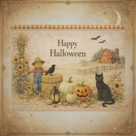 ハロウィンの農場の赤い納屋 シーズンポストカード