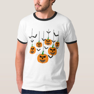ハロウィンの邪悪なカボチャランタンとコウモリ模様 Tシャツ