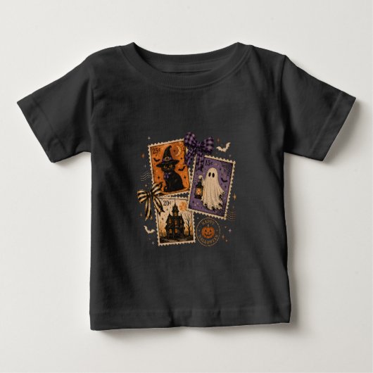 ハロウィンの郵便切手 ベビーTシャツ (正面)