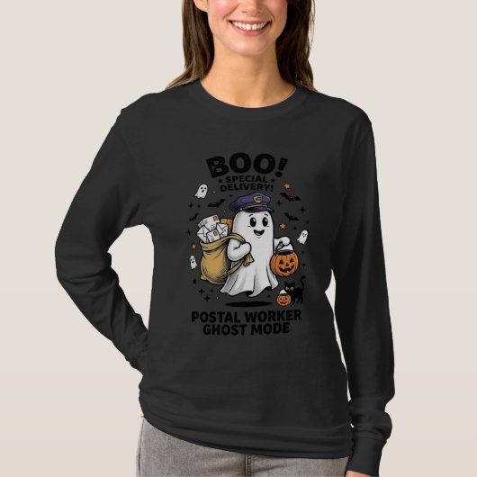 ハロウィンの郵便配達の幽霊モードのデザイン Tシャツ (正面)