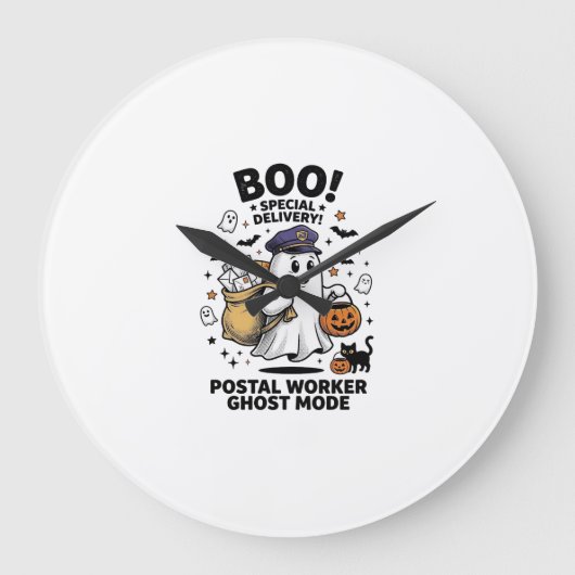 ハロウィンの郵便配達の幽霊モードデザイン ラージ壁時計 (正面)