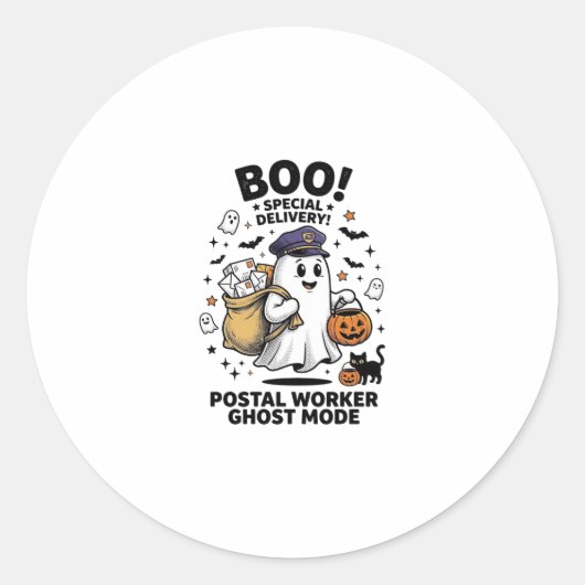 ハロウィンの郵便配達ゴーストモードデザイン ラウンドシール (正面)