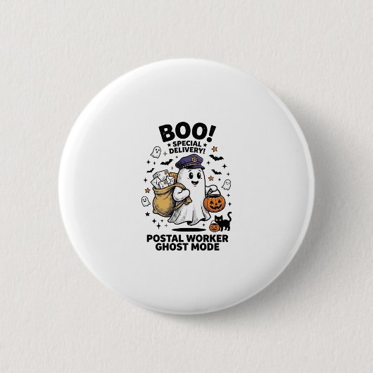 ハロウィンの郵便配達ゴーストモードデザイン 缶バッジ (正面)