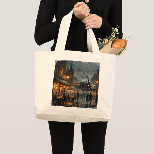 ハロウィンの都会の夜 ラージトートバッグ (正面(商品))