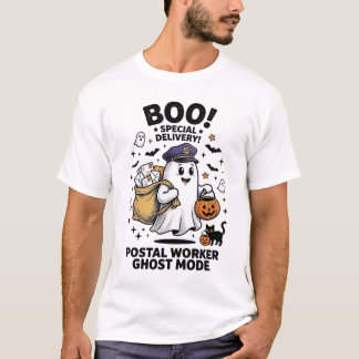 ハロウィンの配達 ゴーストモード ポストマン デザイン Tシャツ