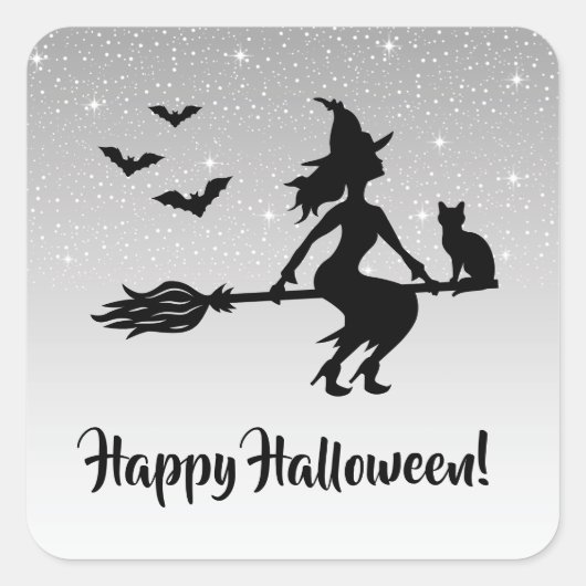 ハロウィンの銀灰色と黒の魔法使い スクエアシール (正面)