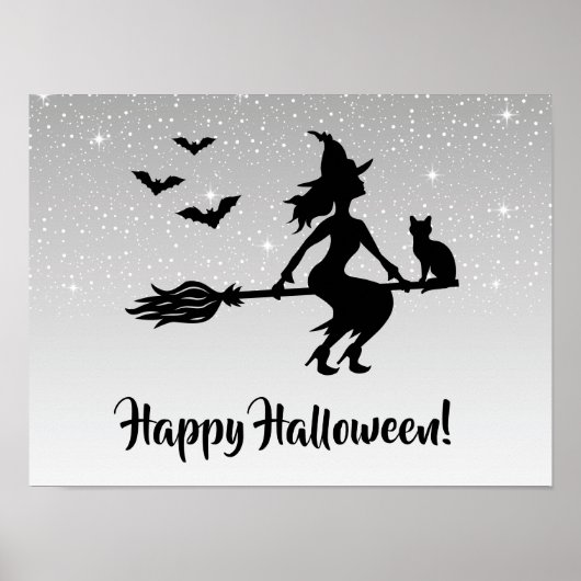 ハロウィンの銀灰色と黒の魔法使い ポスター (正面)