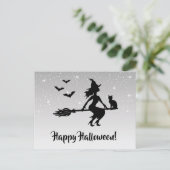 ハロウィンの銀灰色と黒の魔法使い ポストカード (スタンド正面)