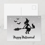 ハロウィンの銀灰色と黒の魔法使い ポストカード (正面/裏面)