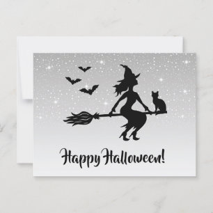 ハロウィンの銀灰色と黒の魔法使い ポストカード