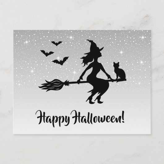 ハロウィンの銀灰色と黒の魔法使い ポストカード (正面)