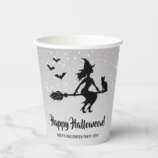 ハロウィンの銀灰色と黒の魔法使い 紙コップ (正面)