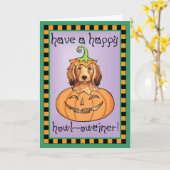 ハロウィンの長い髪のダックスフント カード (黄色い花)