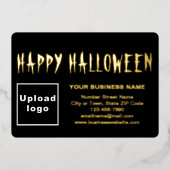 ハロウィンの長方形の黒いビジネスブランド 箔シーズンカード (正面)