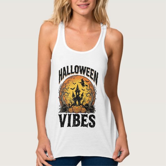 ハロウィンの雰囲気 ヴィンテージ 幽霊の月 Tシャツ デザイン_ (正面)