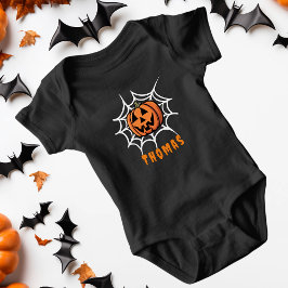 ハロウィンの面白いかぼちゃ ベビーボディスーツ