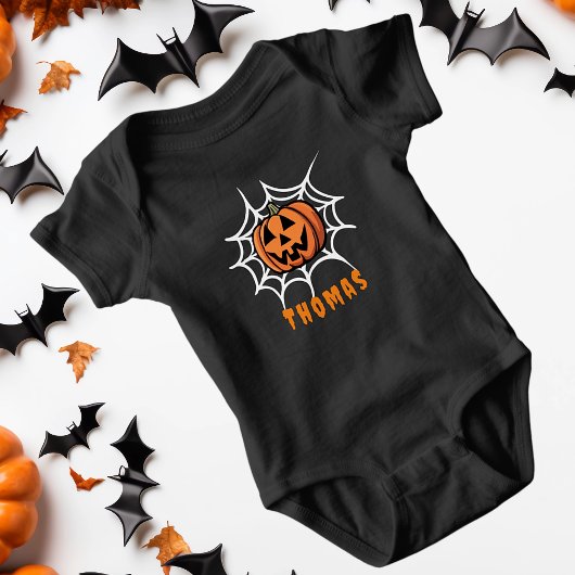 ハロウィンの面白いかぼちゃ ベビーボディスーツ
