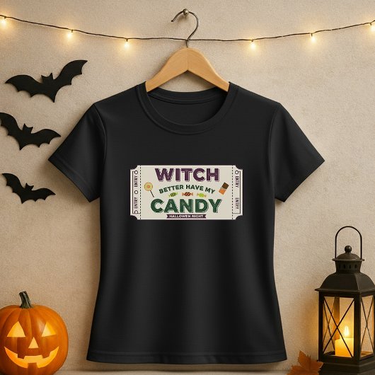 ハロウィンの面白いウィッチ「キャンディをくれないとイタズラするわ」ジョーク Tシャツ