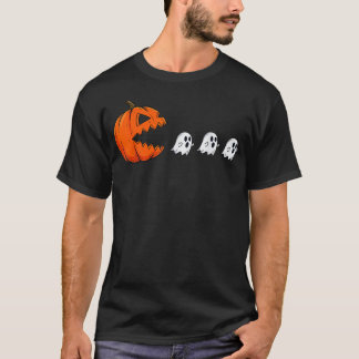 ハロウィンの面白いカボチャを食べる幽霊ゲーマー男性 Tシャツ
