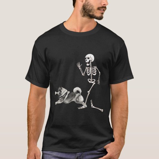 ハロウィンの面白いキースホンドとスケルトン Tシャツ (正面)