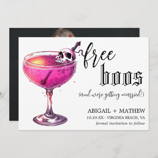 ハロウィンの面白いドリンク無料のブー写真 ウェディング セーブザデート (正面/裏面)