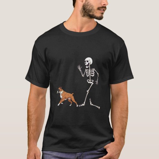 ハロウィンの面白いボクサーとスケルトン Tシャツ (正面)