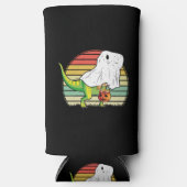 ハロウィンの面白い幽霊恐竜 スリム缶クーラー (正面)