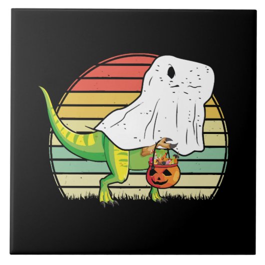 ハロウィンの面白い幽霊恐竜 タイル (正面)