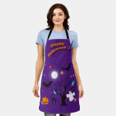 ハロウィンの面白い生き物とお菓子 エプロン (着用した状態)