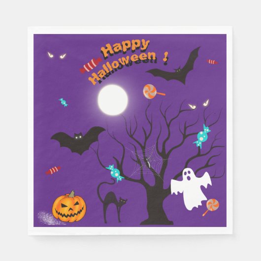 ハロウィンの面白い生き物とお菓子 スタンダードランチョンナプキン (正面)