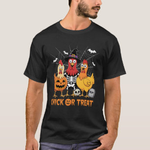 ハロウィンの面白い農家のトリトリのガイコツ Tシャツ