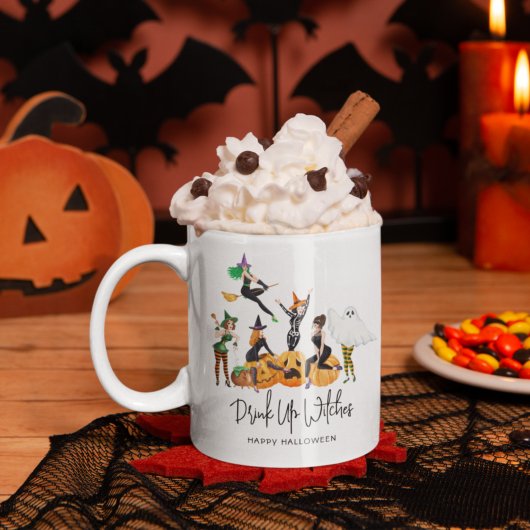 ハロウィンの面白い「Drink Up Witches」デザイン コーヒーマグカップ