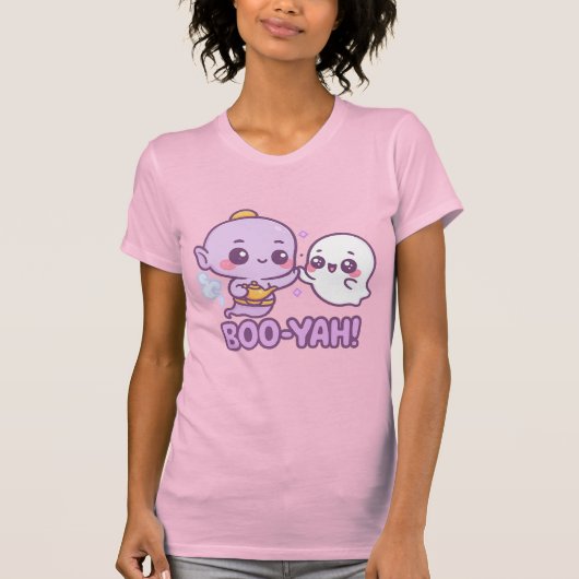 ハロウィンの面白ステッカー - かわいいジーニーと幽霊 Tシャツ (正面)