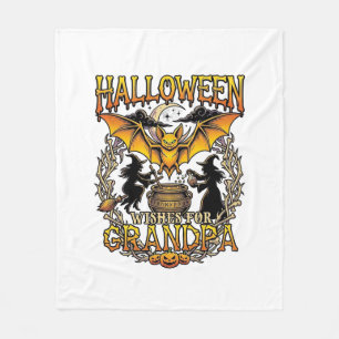 ハロウィンの願い おじいちゃんコウモリの魔法使いの鍋_1 フリースブランケット
