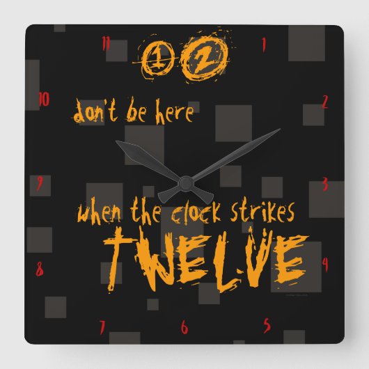 ハロウィンの風変わりで気色悪い芸術箱の黒のオレンジ気味悪い スクエア壁時計 (正面)