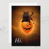 ハロウィンの風船に乗った猫 招待状 (正面/裏面)