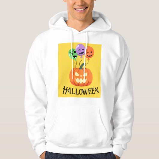 ハロウィンの風船を持つパンプキング 編集可能 パーカ (正面)