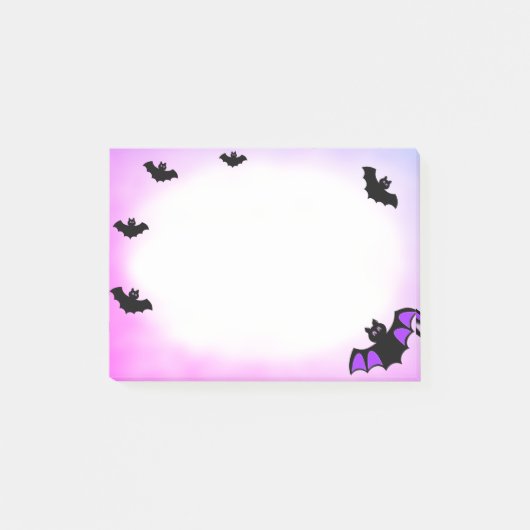 ハロウィンの飛ぶコウモリ（紫と白） ポストイット (正面)