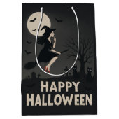 ハロウィンの飛ぶ魔女の挨拶 ミディアムペーパーバッグ (正面)