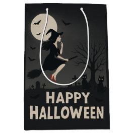 ハロウィンの飛ぶ魔女の挨拶 ミディアムペーパーバッグ