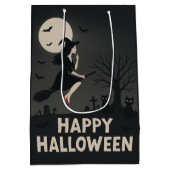 ハロウィンの飛ぶ魔女の挨拶 ミディアムペーパーバッグ (裏面)