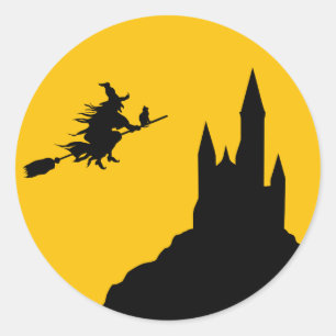 ハロウィンの飛んでいるな魔法使いのステッカー ラウンドシール