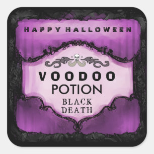 ハロウィンの飲み物のラベルの紫色及び黒く大きい正方形 スクエアシール